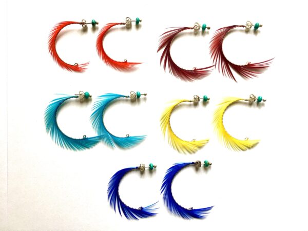 Boucles d'oreilles clous " Plumes et turquoises "